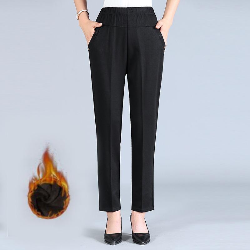 Elderly Cotton Pants Women's Winter Grandma Wear Outer Wear Fleece Thickened Mother Fattened Enlarged Elastic High Waist Middle and Old Women's Pants