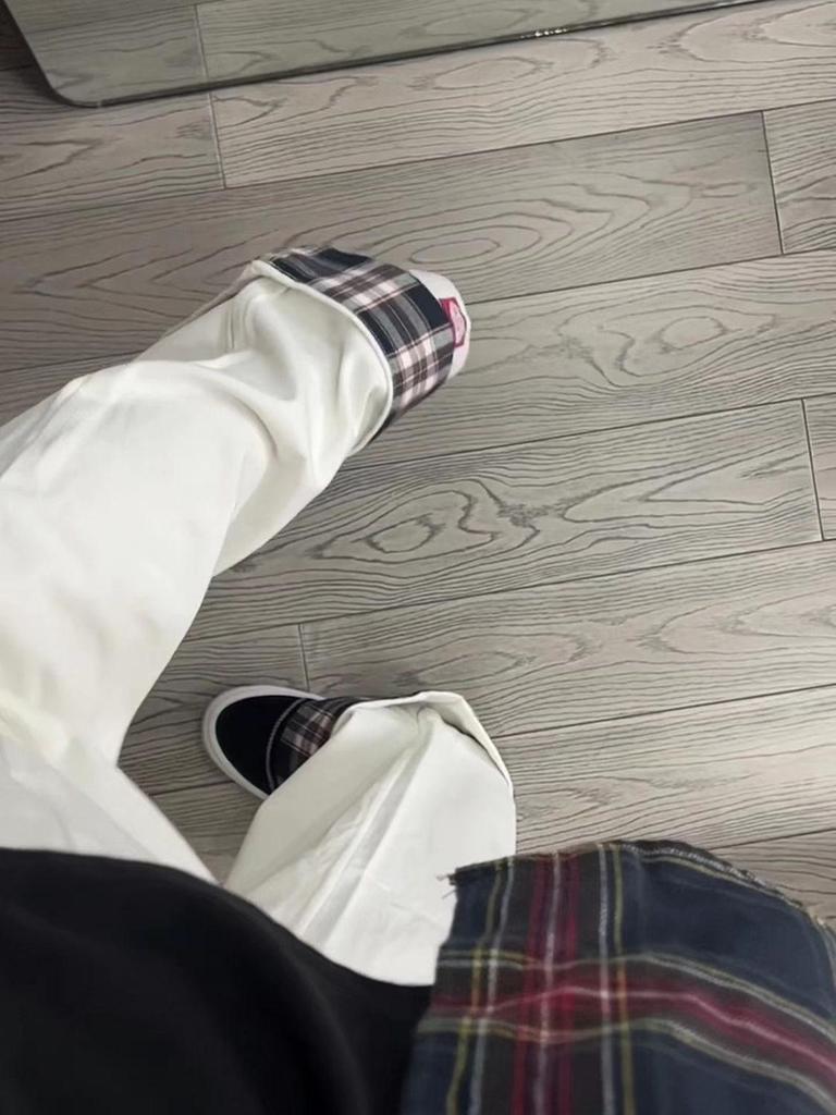 Women's Autumn White Plaid Patchwork Ruffle High-Waist Wide-Leg Jeans