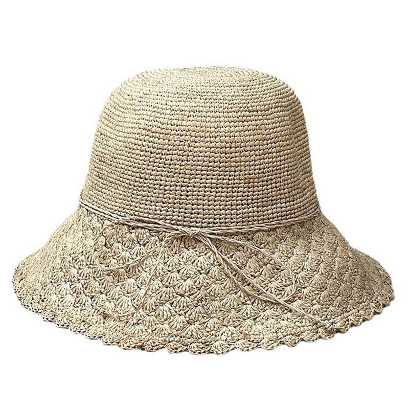 Lafite Straw Fan Flower Hollow Straw Hat Women'S Summer Vacation Leisure Big Edge Beach Hat Foldable Sun Hat