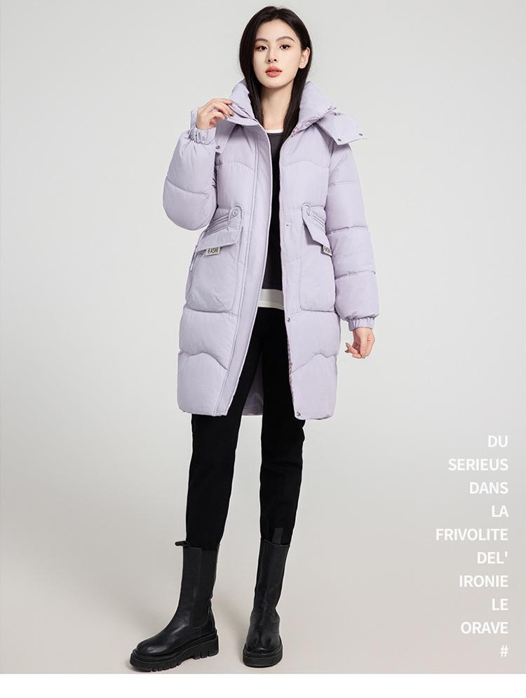 Damen Herbst- und Wintermantel Kontrastfarbe Locker Kapuze Mittellang Verdickt Winddicht Damenjacke 5 Farben