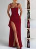 2025 Elegant Solid Color Spaghetti Strap Slim Fit Split Dress