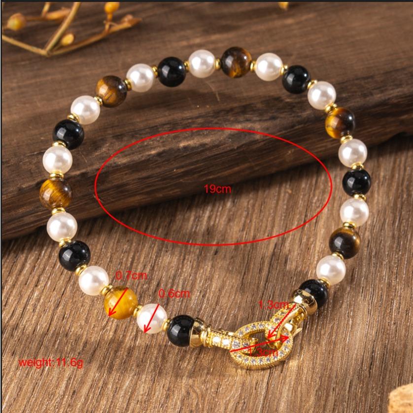 Naturstein-Perlenkette, Perlen-Tigerauge-Armband, hochwertiger Schmuck, Halsketten-Armband-Set