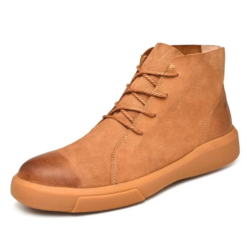 Fashion Men's Boots English Style Leather Shoes Men's Ankle Boots  Autumn and Winter High Top Men's Shoes Retro Fashion Casual Boots