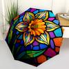 1pc Stained Glass Flower Automatic Folding Umbrella - 8-Rib Compact Travel Umbrella Durable & Portable for Outdoor Use, Perfect Gift055