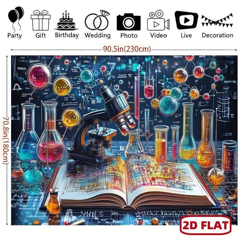 2D Flat 2D Flat - 2D Flat 1pc Science Lab Chemistry Backdrop For - Vibrant Erlenmeyer Design With Chemistry For Decor Fabric Backdrop