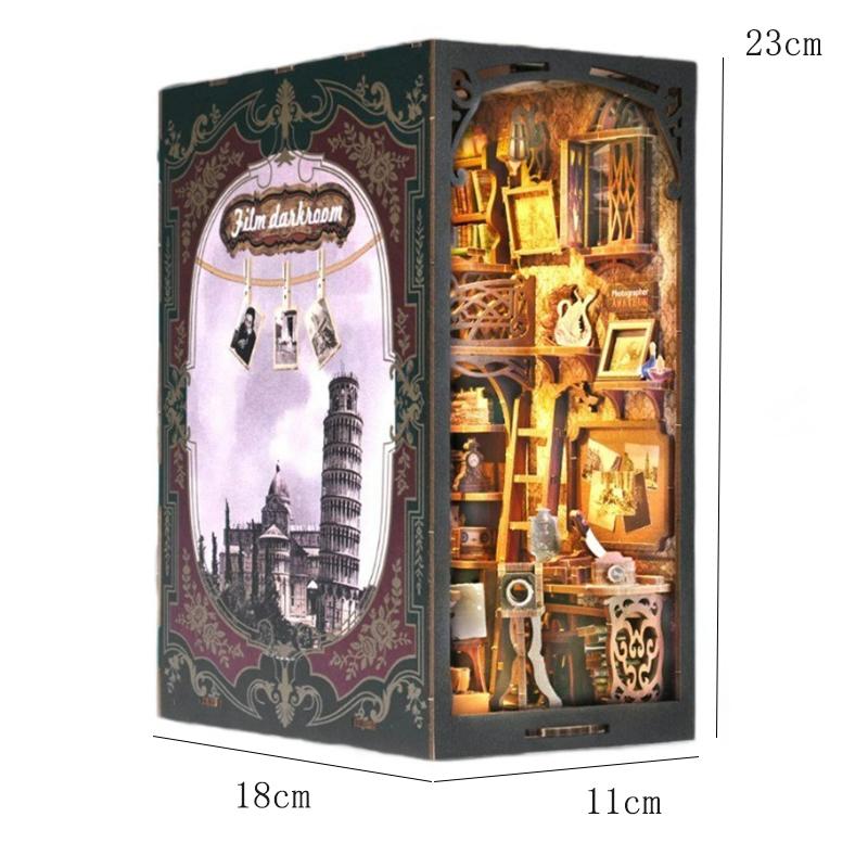 DIY Book Nook Kit Magic House Wooden 3D Puzzle Bookshelf Insert Decor Dollhouse Model Bookend Building Home Decoration Gifts