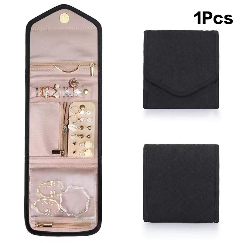 Foldable Jewelry Case Roll Travel Jewelry Organizer Portable For Journey Earrings Rings Diamond Necklaces Brooches Storage Bag