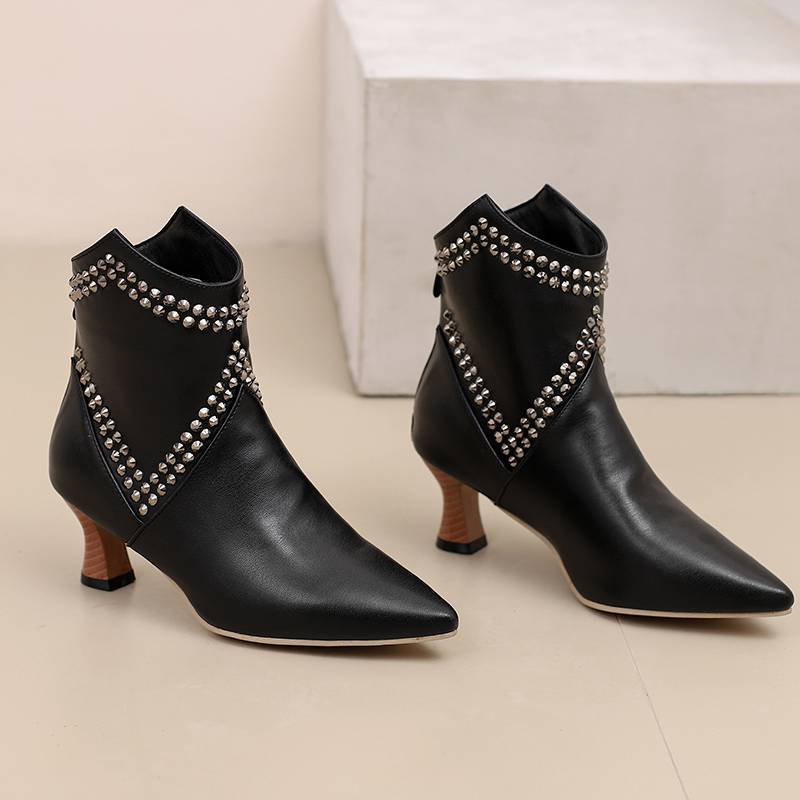 Krazing Pot полиуретановые осенне-зимние туфли 47 размер 48 размер 49 размер 50 сексуальные ботинки с острым носком на молнии с заклепками сохраняющие тепло ботильоны 34