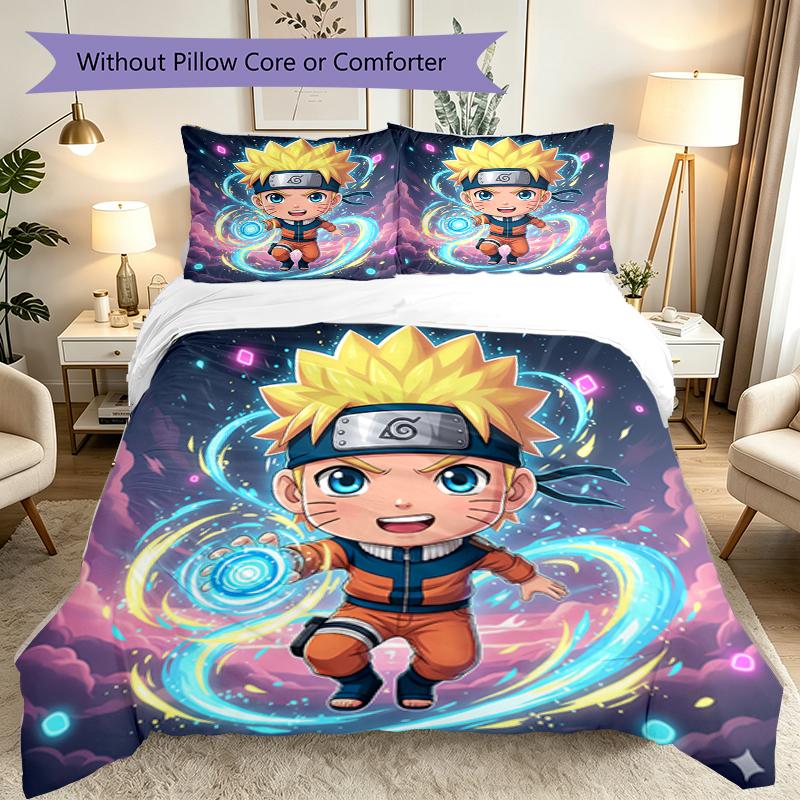 Game Role Naruto Duvet Cover Set - 3pcs Polyester Bedding Set with Digital Print, All-Season Cozy Bedroom Accessory