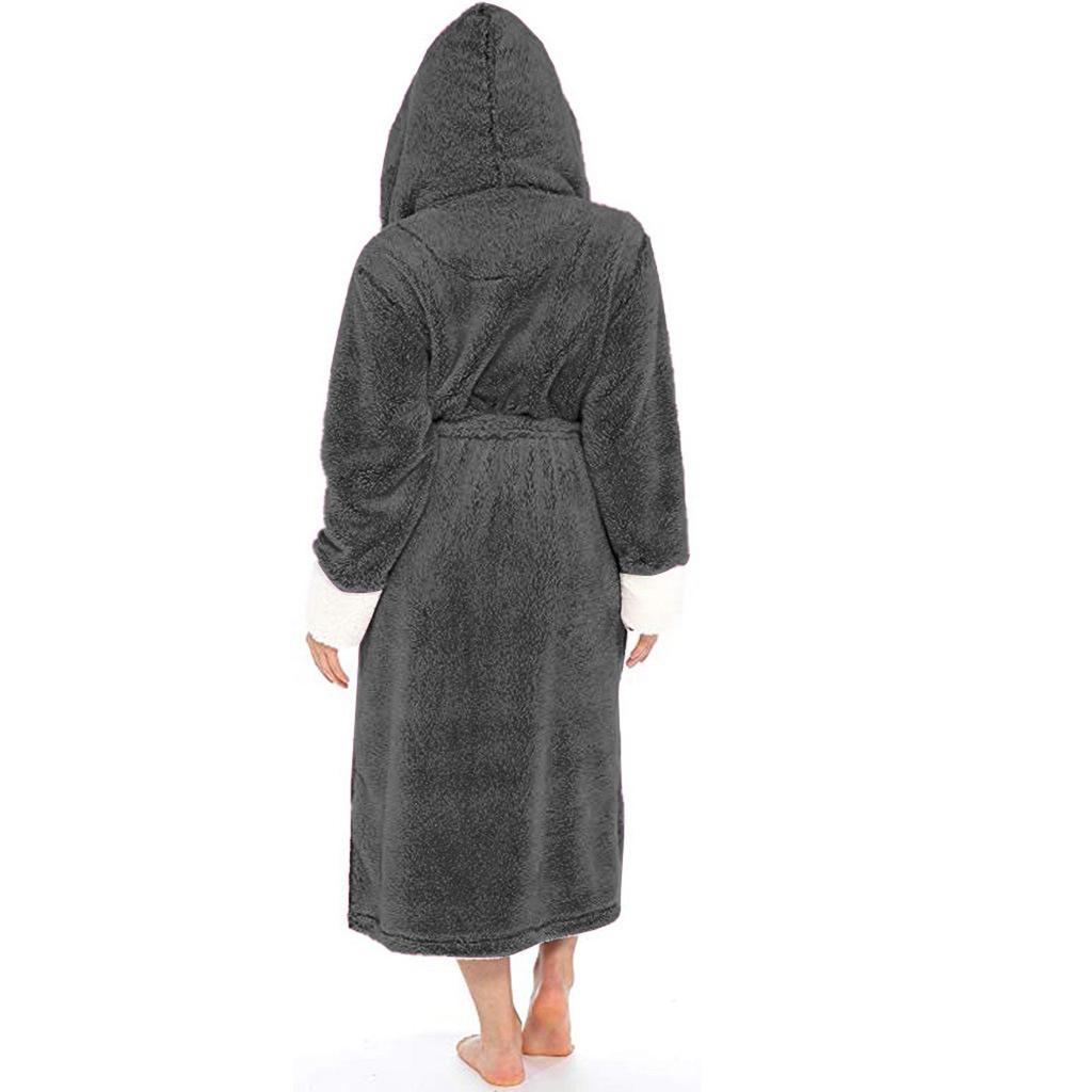 Fashion Women Winter Plush Lengthened Shawl Bathrobe Cardigan Home Clothes Long Sleeved Robe Coat Pajamas