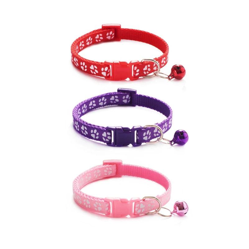 1/6/18pcs Pet Collar With Bell Footprints Colorful Dog, Dog, Cat Accessories Cat Collar Adjustable Bell Ring Necklace Pet