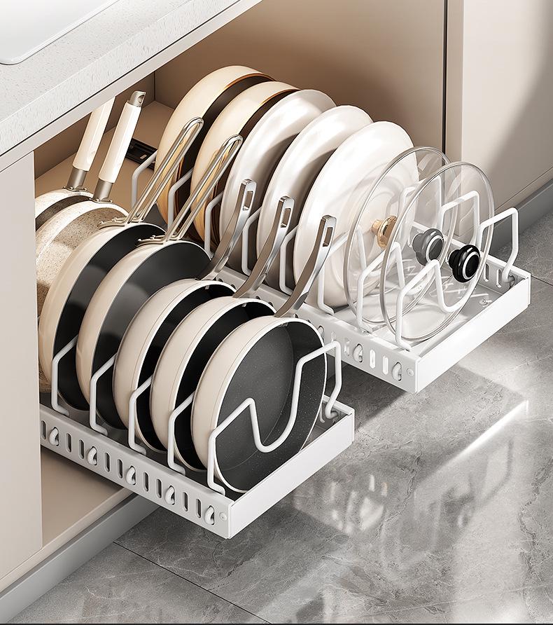 Adjustable Kitchen Pot Organizer Rack - Storage & Lid Holder for Cabinets and Countertops