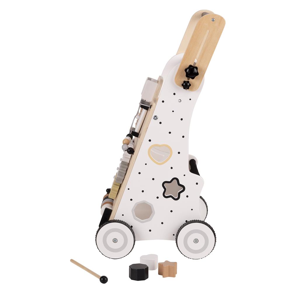 KiddyMoon Wooden Baby Walker Interactive Educational Toy for Children Push-along Toy for Babies Wk-001, Black - White