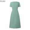 ZANZEA Women Elegant V-Neck Casual Short Sleeve Midi Dress