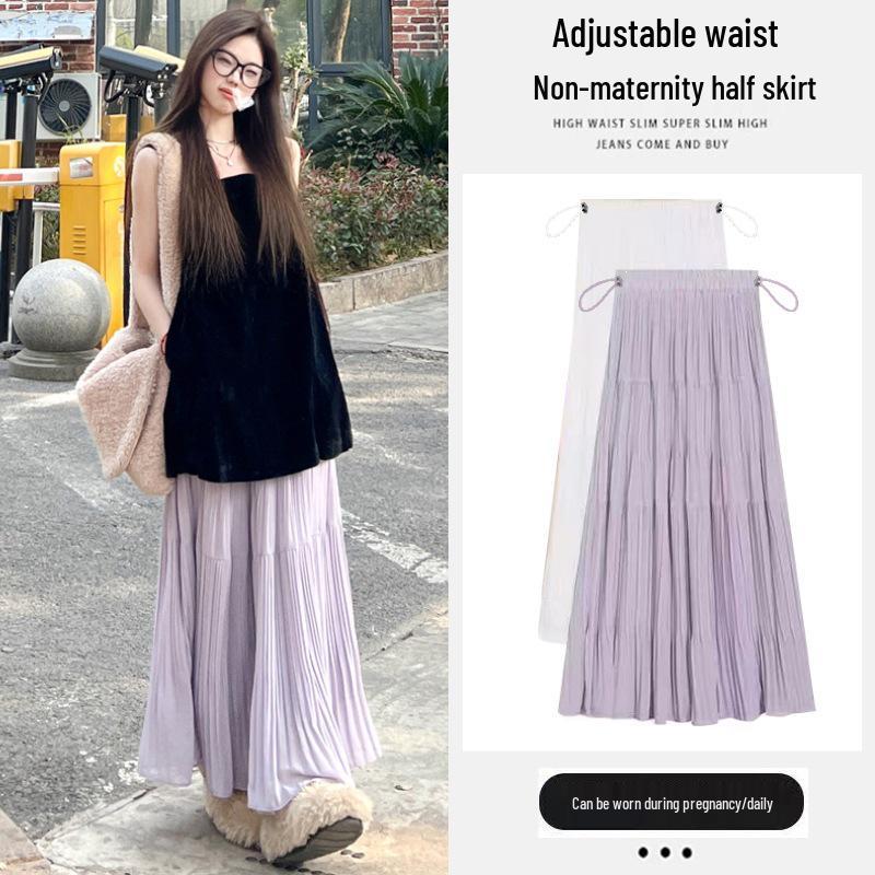 2026 Spring/Summer Maternity Pleated Skirt in Gentle Purple Wisteria Design 2XL