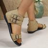 Women's Flat Sandals with Adjustable Buckle Straps Open Toe Ankle Wrap Casual Summer Footwear for Daily Wear