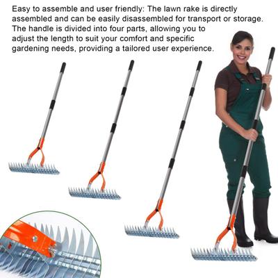 Weeding Rake Steel Thatch Rake with Adjustable Double-Sided Rake Tine Detachable Long Handle