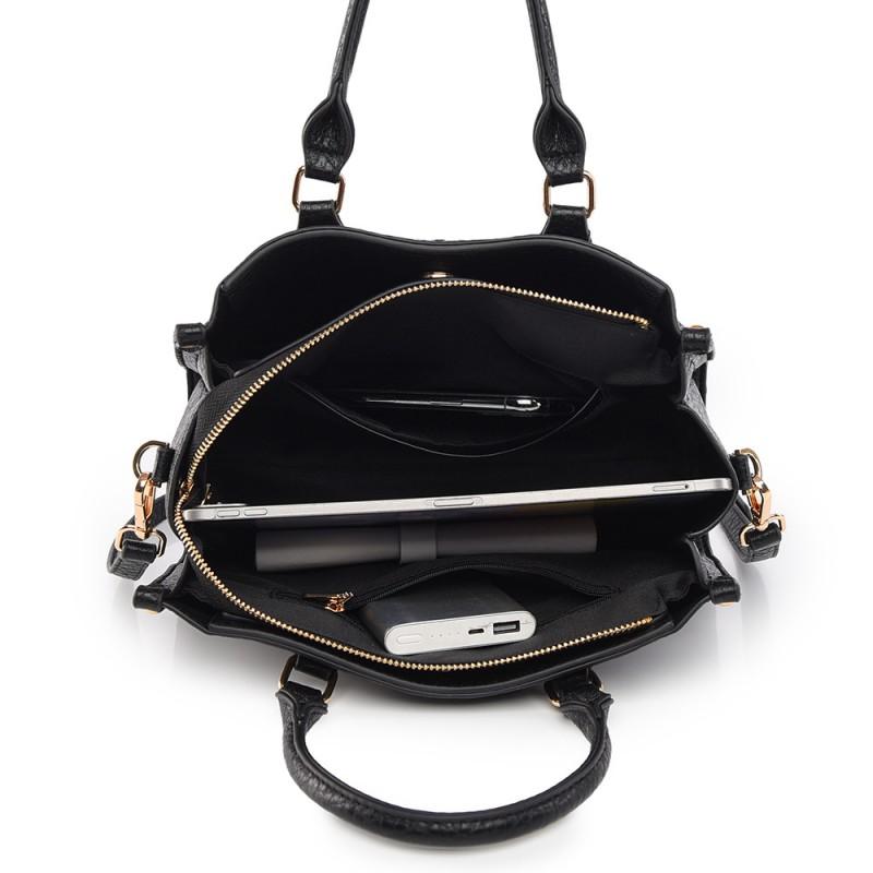 Large Capacity Tote Bag Women PU Leather Crossbody Shoulder With Zip Inner Pockets