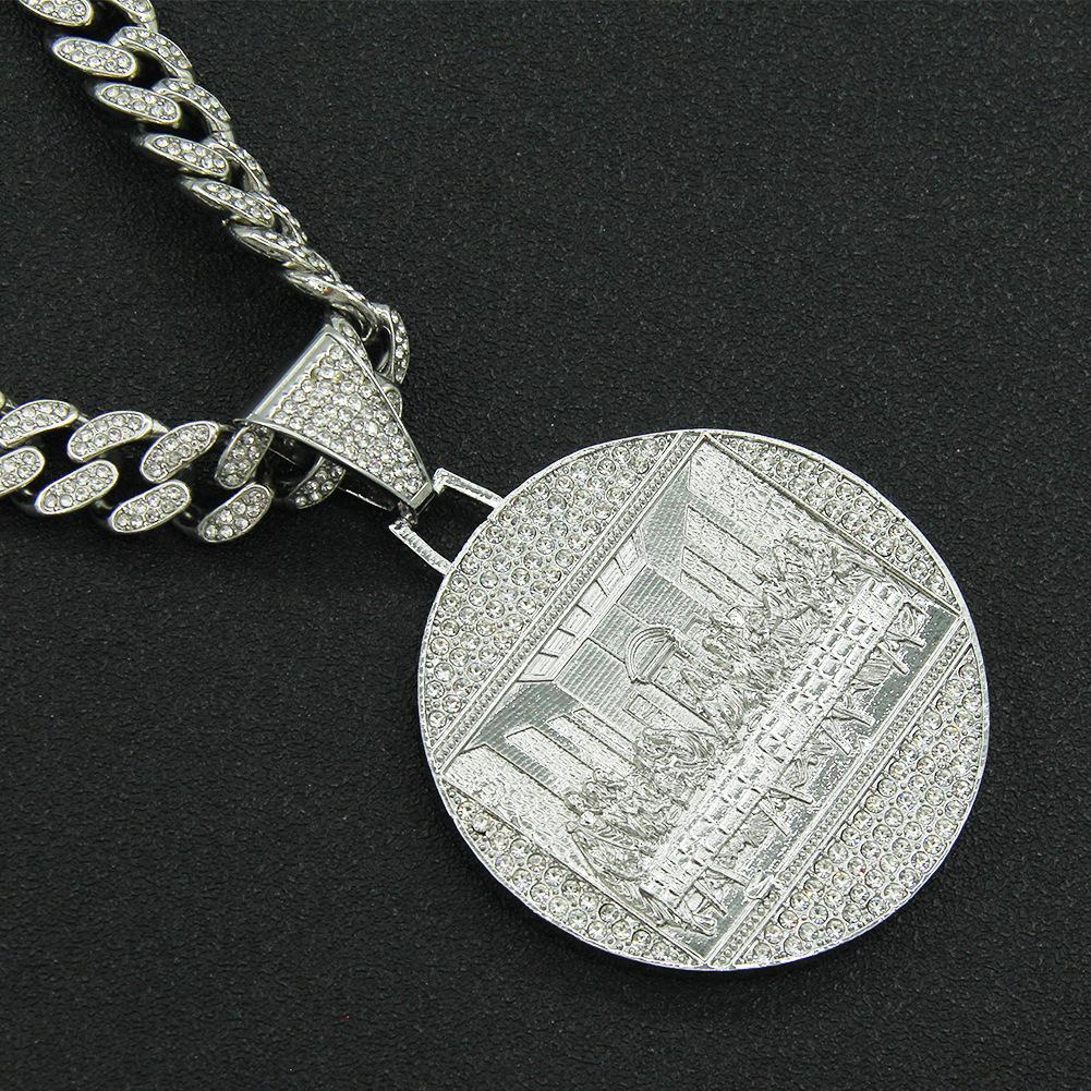 Diamond-encrusted Big Round Brand Cuban Chain Pendant, Necklace Hipster Punk Exaggerated Domineering Cool Accessories Pendant