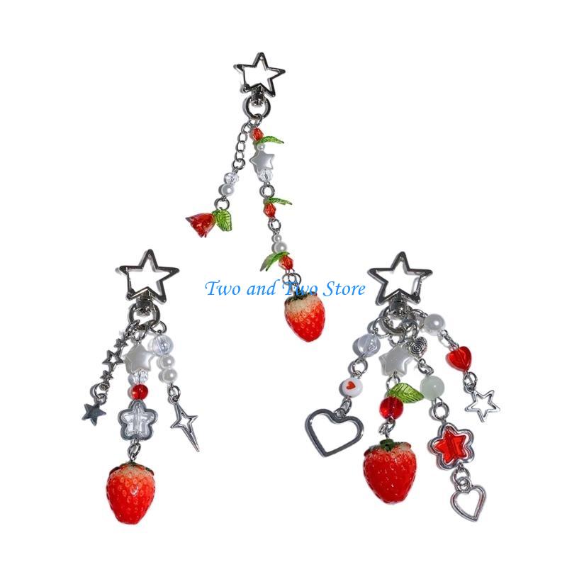 HX6F Multicolor Phone Lanyard Lovely Strawberry Pendant Keychain Anti-Lost Phones Chains Cellphones String Straps Accessory