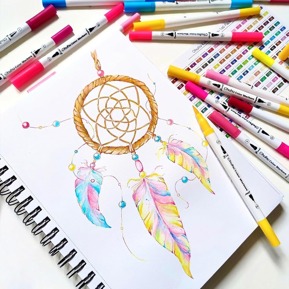 Ohuhu Illustration Pens, 60 Colors, Ultra Fine Art Marker Pens, Water-based Pens, Watercolor Pens...