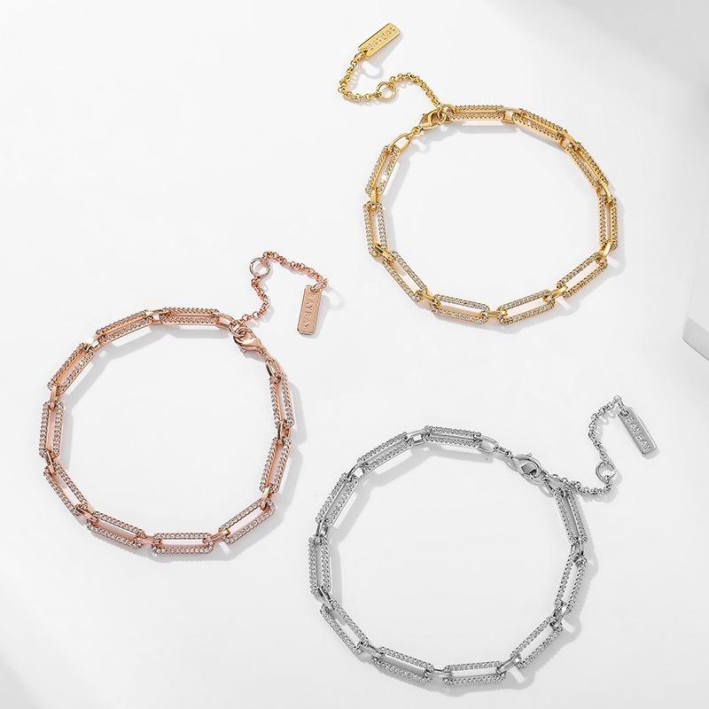 Copper inlaid zirconium electroplating color-preserving chain bracelet women, exquisite fashion cold wind summer jewelry treatment