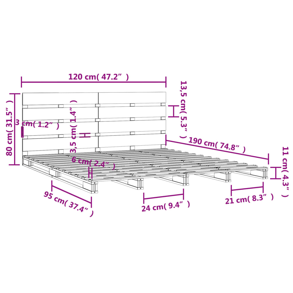 Solid Wood Bed 120 X 190 Cm Pine