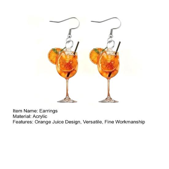 1 Pair Women Earrings Orange Juice Design Drop Earrings Summer Bear Festival Wine Glass Charm Hook Earrings Jewelry Gift