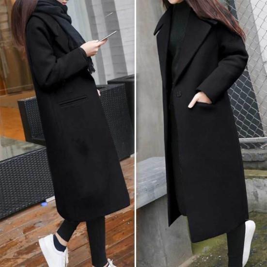 Dámský zimní kabát, midi délka, volný, jednobarevný, kardigan, kapsy, termo, jeden kus