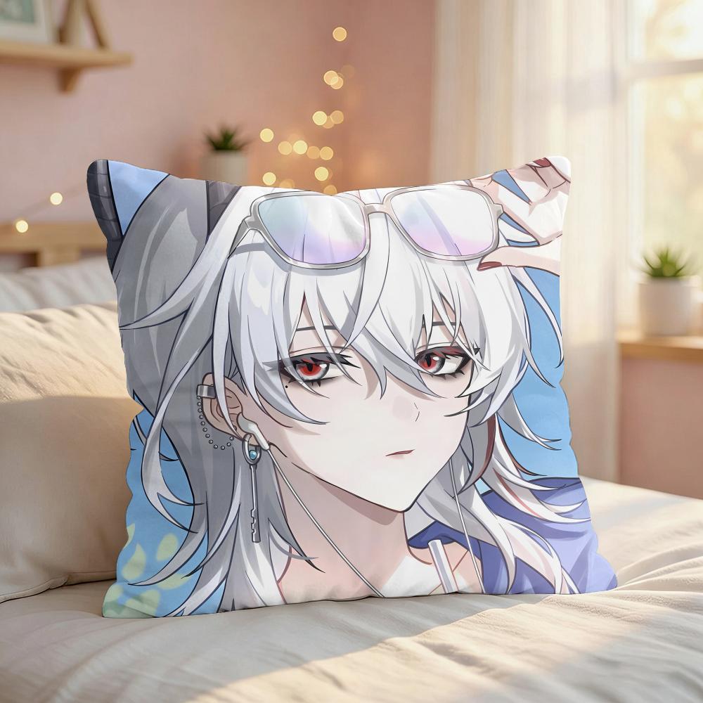Zani Cute Game Wuthering Cushion Cover Silky Short Plush Invisible Zipper Dustproof Sofa Pillow Case For Home Decor