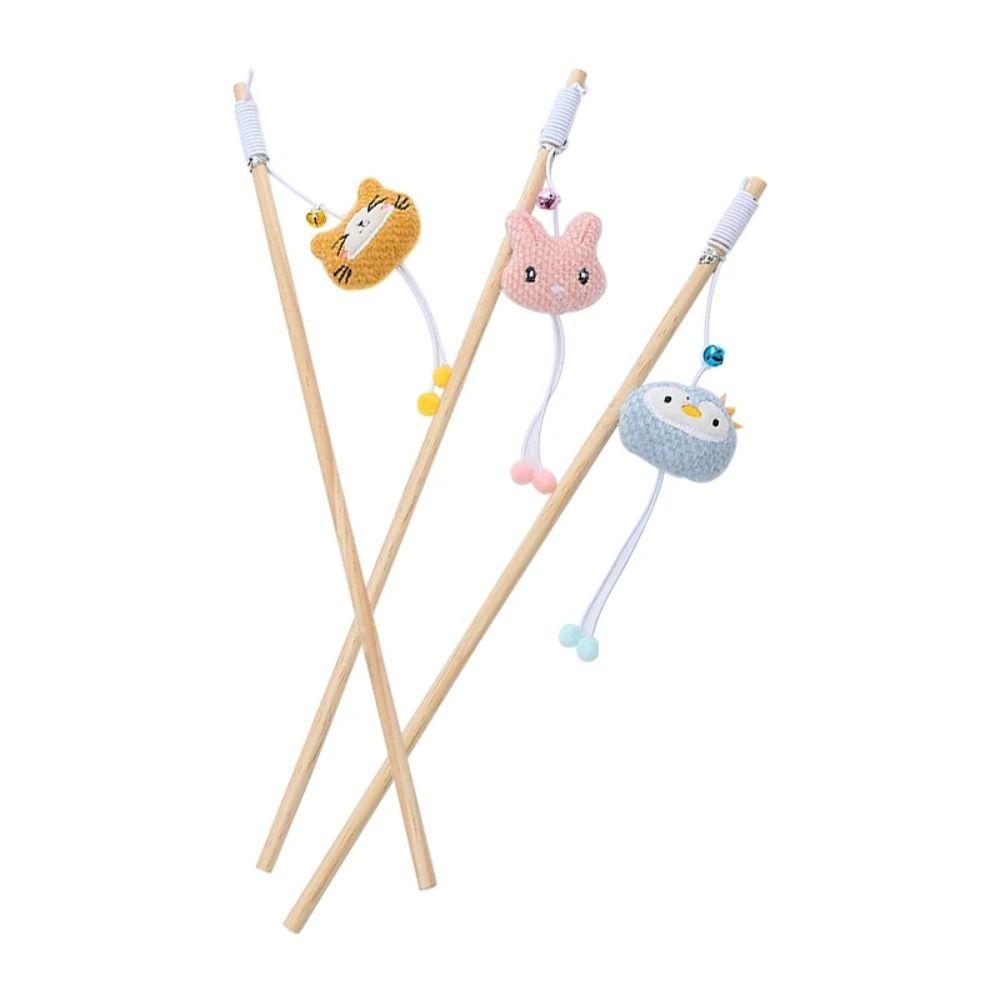 Animal Shape Cat-teasing Stick Wooden Pole Interactive Stick Cute Pet Supplies  Cat