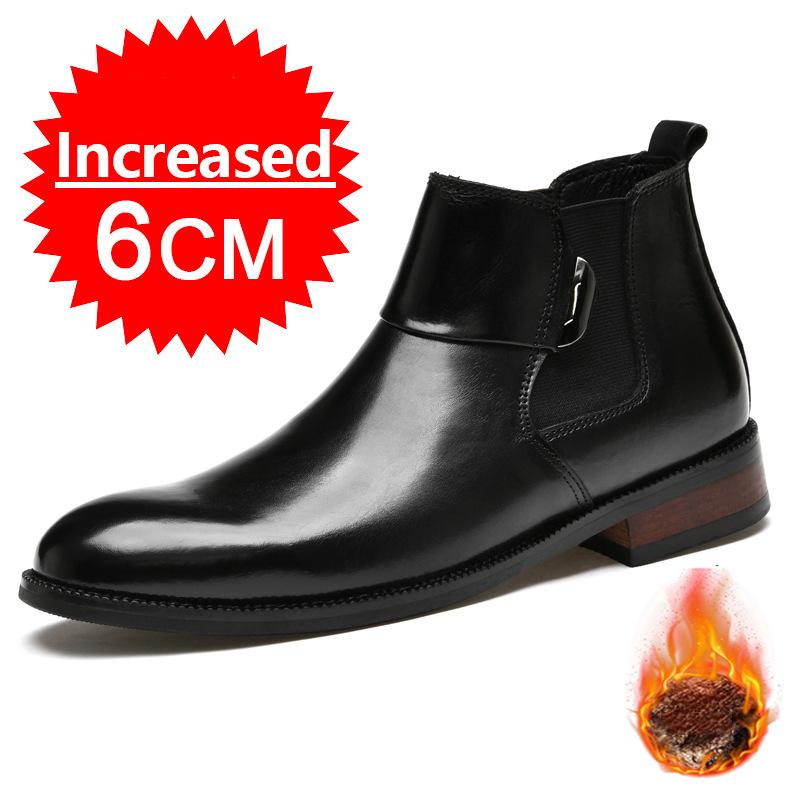 

Fashion Fashion Men Chelsea Boots Genuine Leather Wedding Dress Shoes New Formal Business Ankle Boot Loafers 6CM Height Increasing Shoes 37