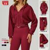 Autumn and winter zipper sports sweater hooded casual loose versatile sweater women's running fitness sportswear