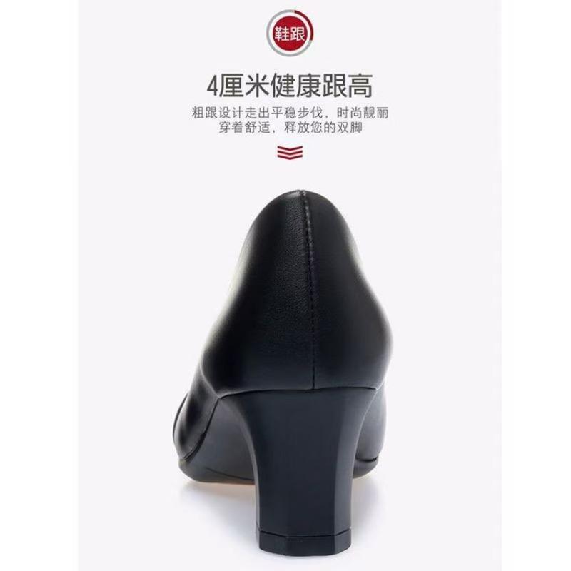 Single Shoes Women's Low Heel Spring and Autumn Soft Sole Comfortable Leather Shoes Women's Shoes Middle Heel Mother Shoes Work Shoes New