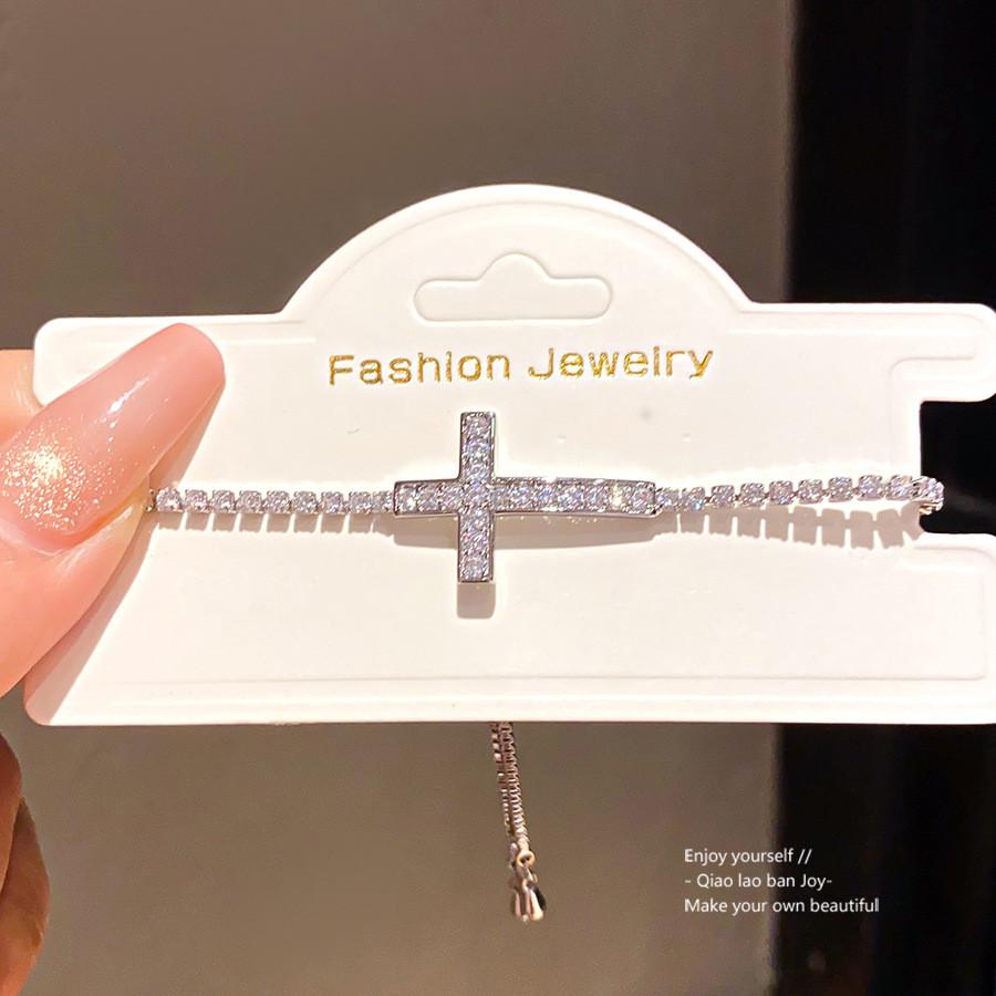 Christian Cross Zircon Pendant Bracelet With Geometric Design For Womens Fashion Accessory