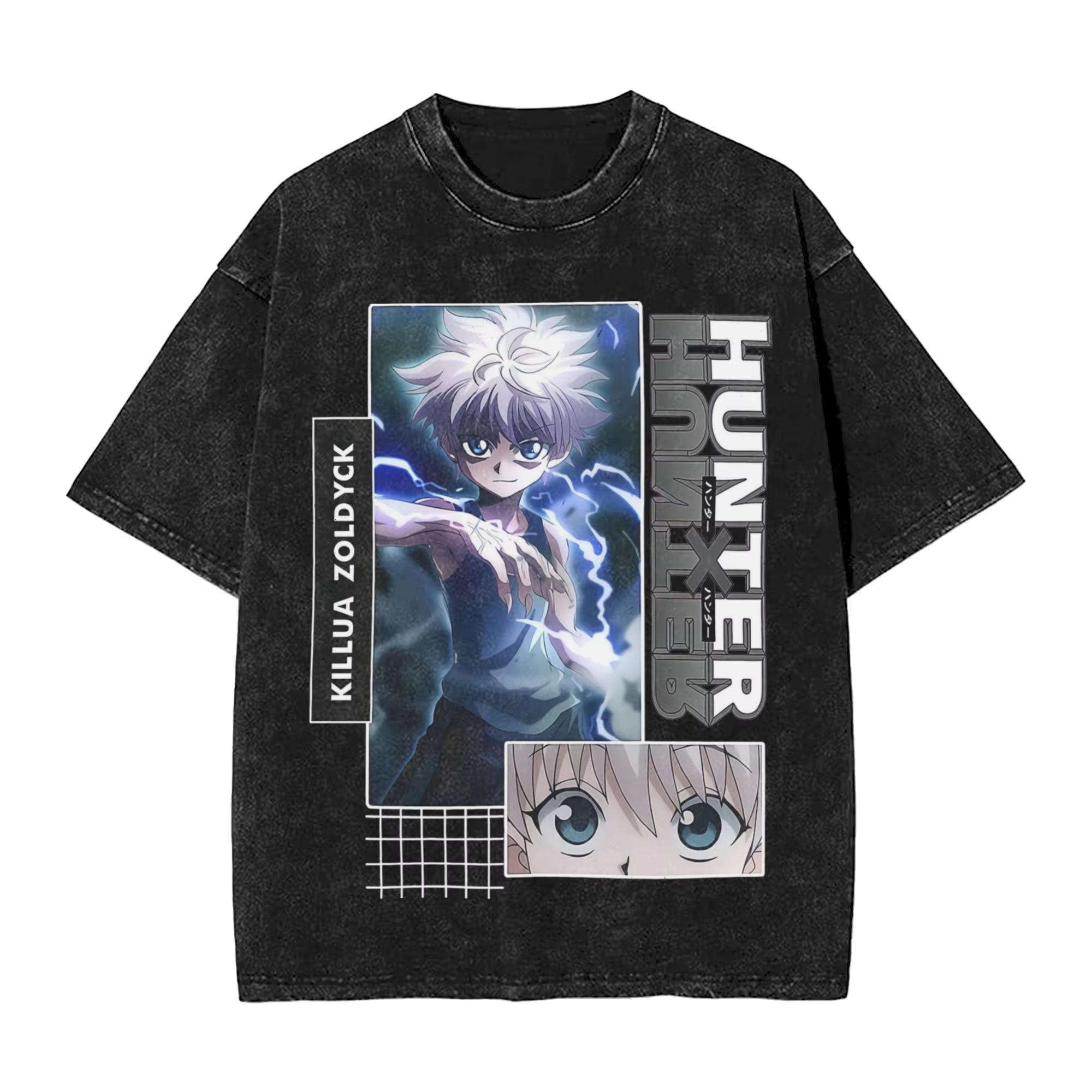 

Washed T Shirts Hunter X Hunter Killua Zoldyck Hip Hop T-Shirts Harajuku Streetwear 100% Cotton Printed Tee Shirt for Men Women M