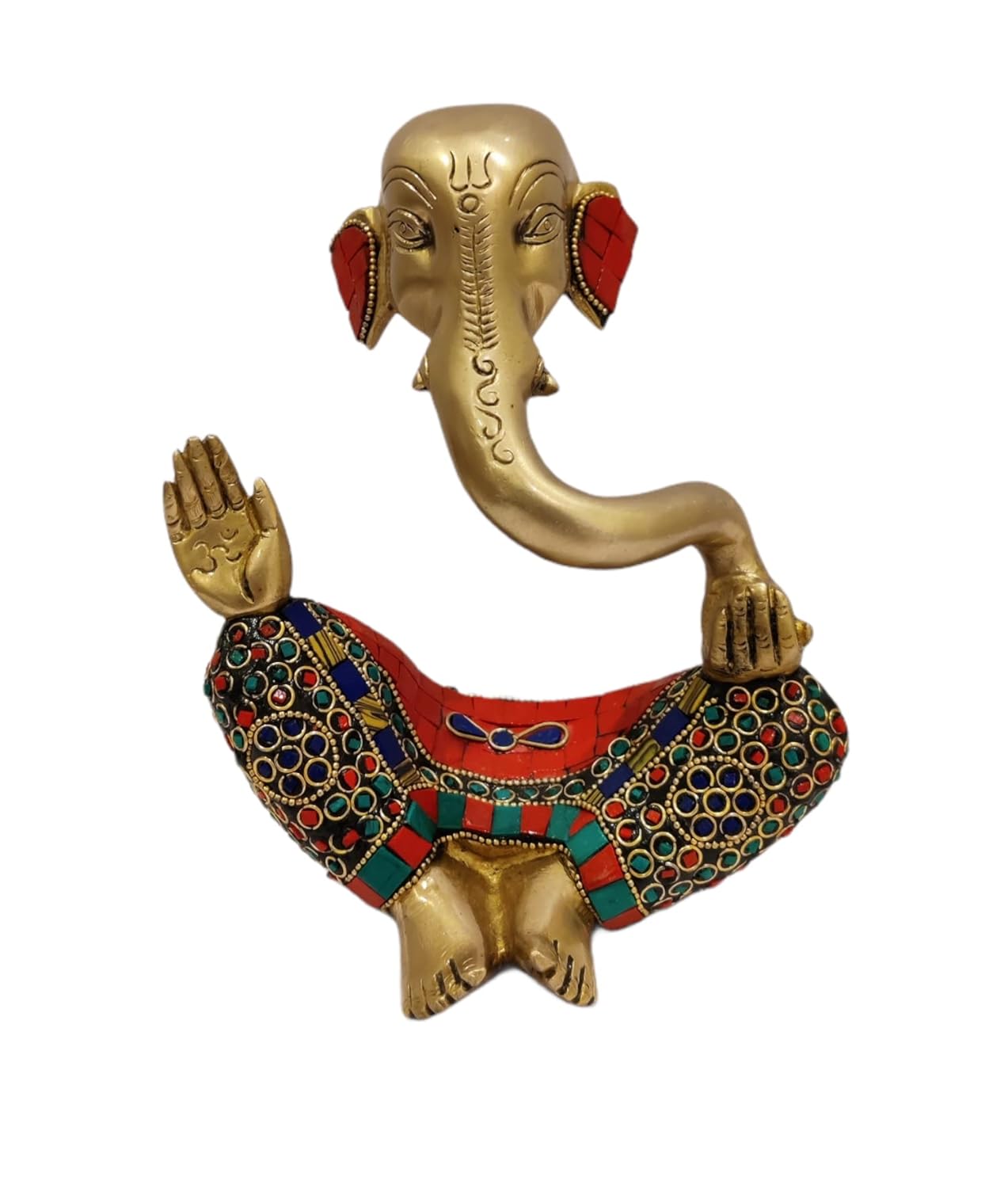 

Pure Brass Flying Ganesha Stonework Petal Murti, Ganapati Bappa, Vigneshwara