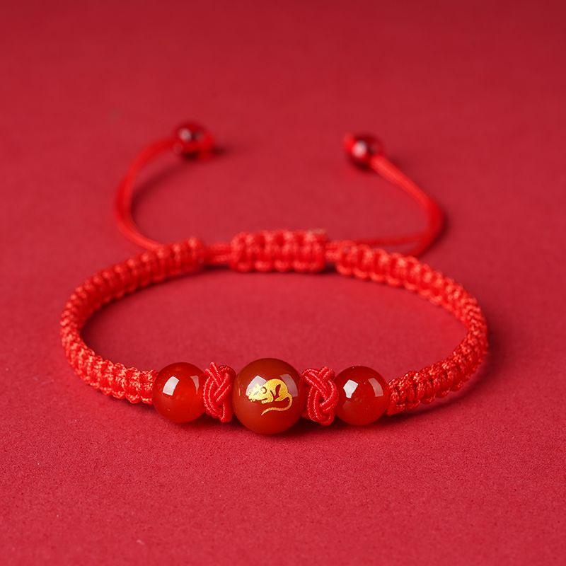

[Официальный представитель горы Цзюхуа] Этот браслет из красной веревки года животного, двенадцать знаков зодиака, натуральный красный агат, шнурок для ношения, плетеная вручную веревка Zodiac Rat [Benmingnian]]