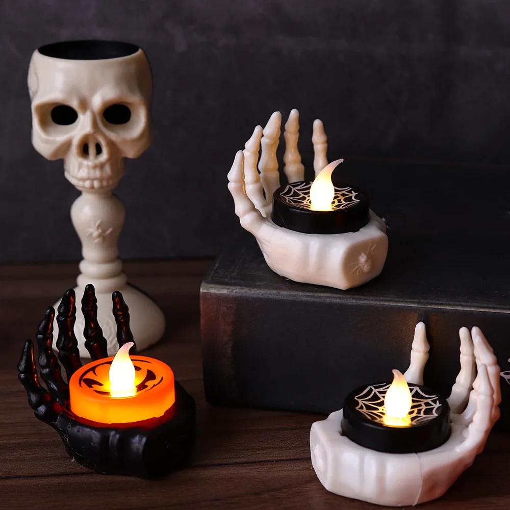 

LED Candlesticks Lamp Halloween Electronic Candle Palm Rest Night Light Battery Powered For Halloween Party Decor Supplies 1pc