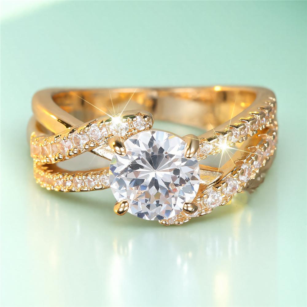 

Cute Female White Zircon Stone Ring Gold Color Engagement Charm Wedding For Women 10