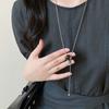 [HS][LA]1Pc Fashion Tiger Eye Stone Pendant Pull-Out Necklace For Women Long Sweater Chain Retro Jewelry Accessories