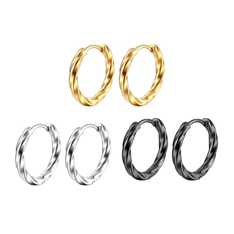 1 Coppia Nero Argento Oro Tonalità Acciaio Inossidabile Cerchio Orecchini Cerchio Rotondo Orecchino Uomo Donna Taglia Grande Iperbole Gioielli 10-14Mm