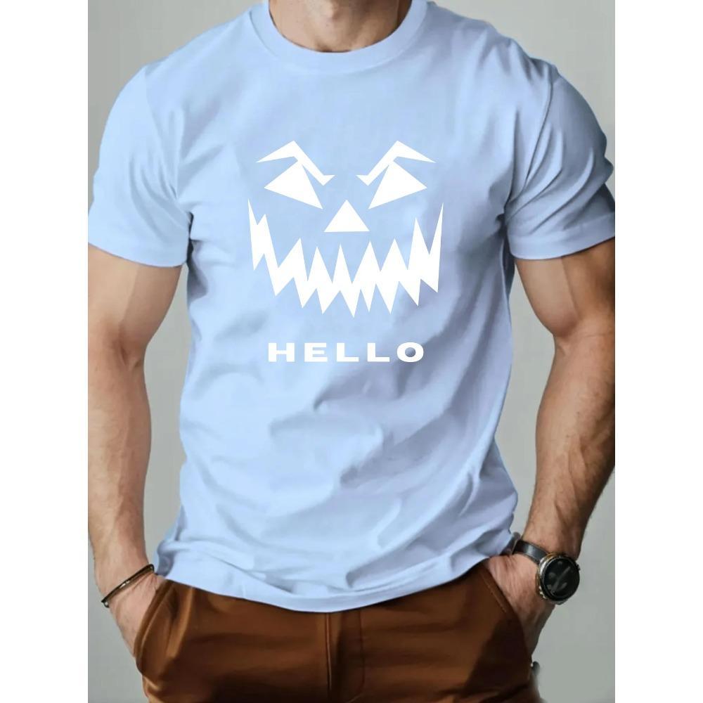 2025 Summer Men T-shirt Short Sleeve 100% Cotton Breathable Round Neck Hello English Print Hip Hop Streetwear Casual Custom