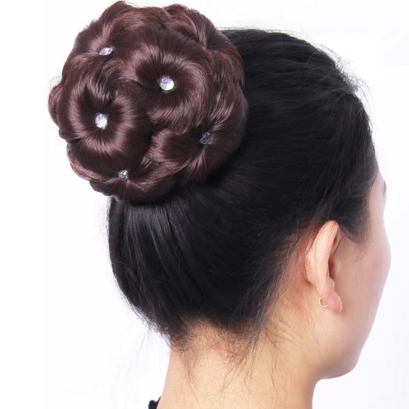 Synthetic Hair Bun Bud Hair Clips With Diamond Colorful Shiny For Women Ponytail Claw Clip Lifelike Hairpiece Styling Tools