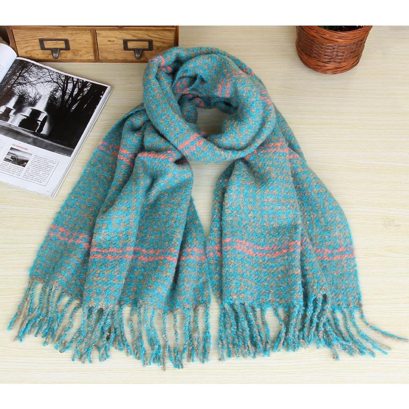 Schal, Herbst und Winter Koreanische Version des modischen verdickten warmen Kaschmirimitat-farbigen Tausend-Vogel-Gitter-Fransenschals