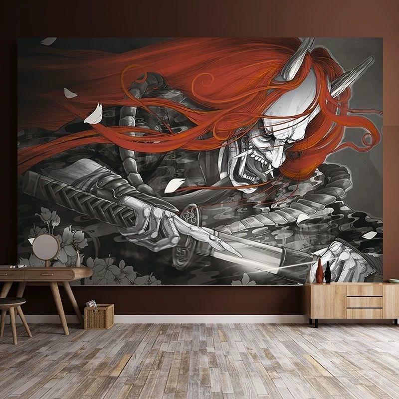 Japanese Tavern Sea Wave Tapestry Ghost Samurai Decorative Tapestry Room Decoration Home Decor Dorm Wall Hanging Backdrop Cloth