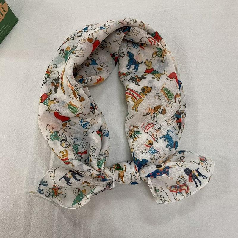 New Versatile Scarf Women's Cotton Linen Small Square Sweet Countryside Floral Lightweight Breathable Sunscreen Headscarf Wholesale