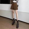 2024 Fall/Winter Korean Waistless Corduroy Pleated Mini Skirt - High Waist A-Line Design