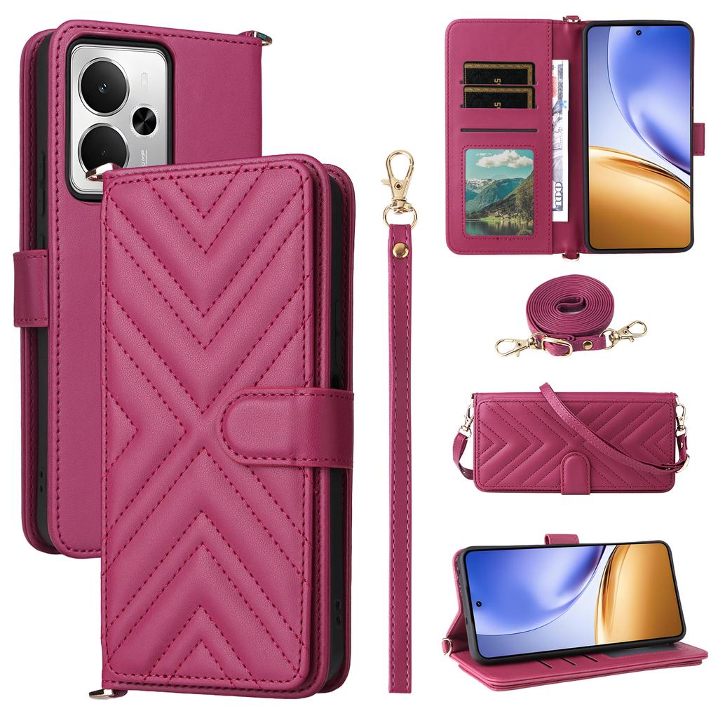 For Realme 14T 5G/14 5G Case with Shoulder/Wrist Strap Leather Phone Cover Stand Wallet