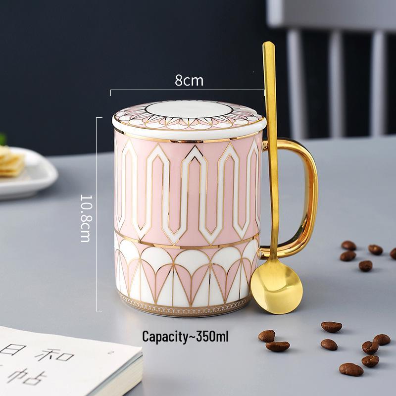British Style Matching Ceramic Mug Set with Lids - High-End Coffee and Water Cups